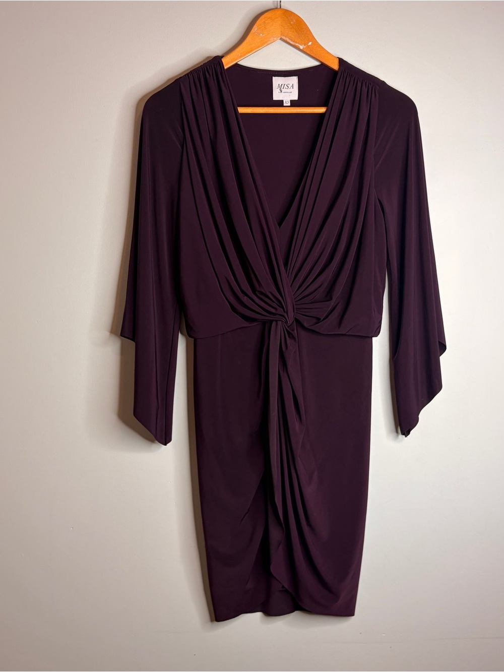 Misa Los Angeles Deep Plum Knot-Front Mini‎ Dress